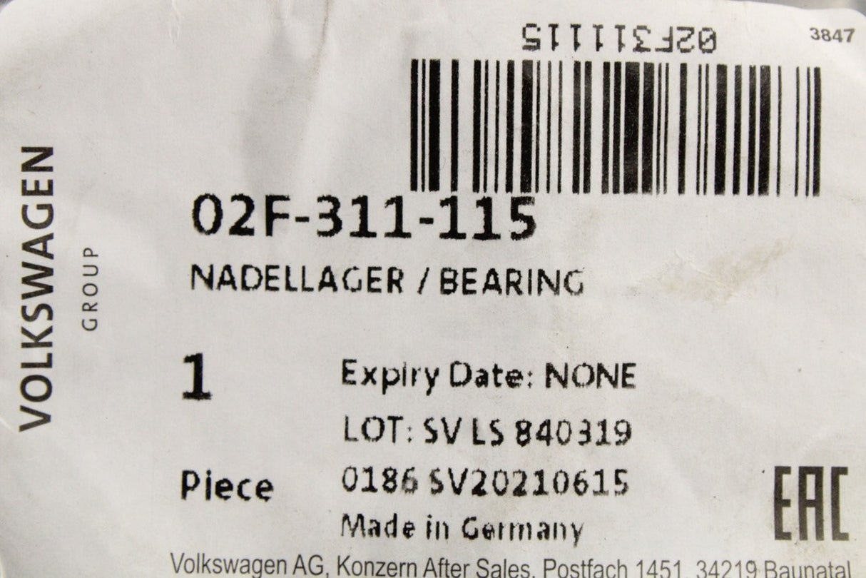 VW Audi Skoda SEAT 6 speed manual gearbox needle bearing 02F311115