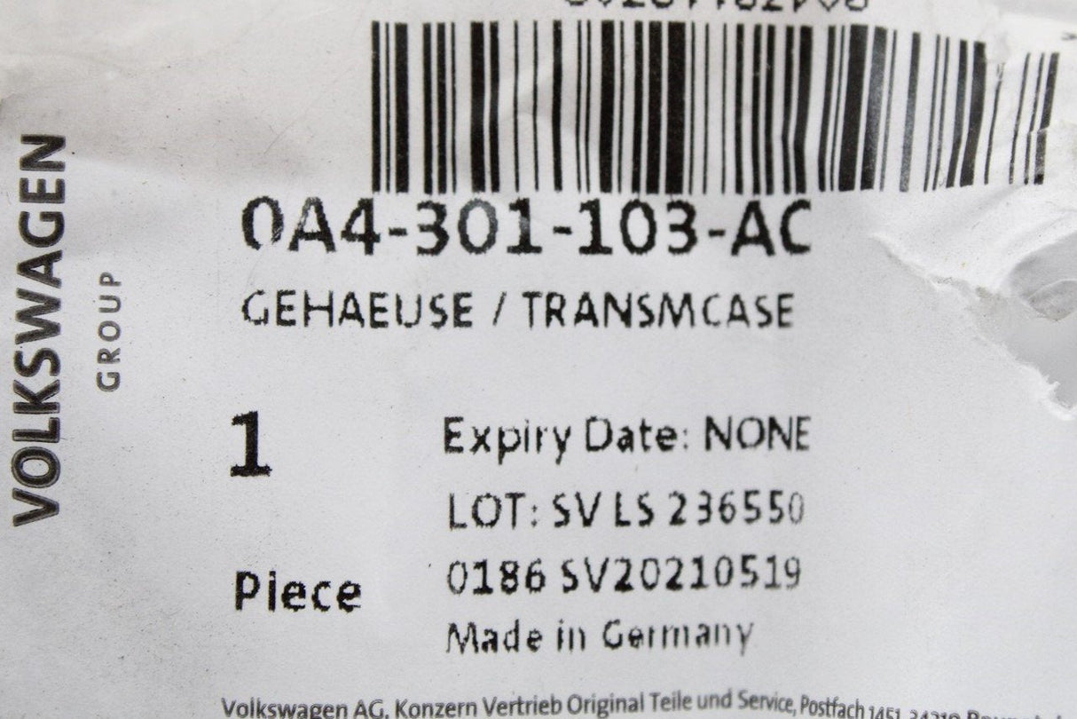 VW Audi Skoda SEAT manual transmission housing (MQ250) 0A4301103AC