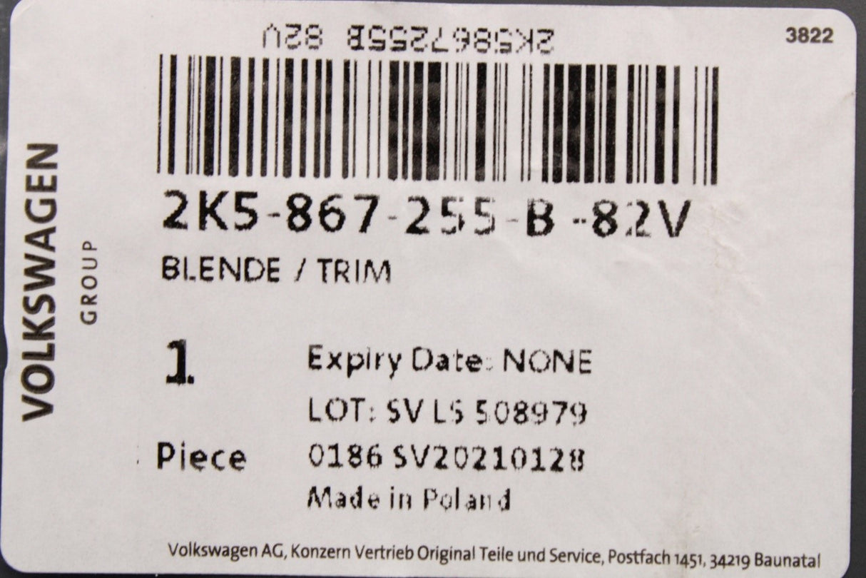 VW Caddy 2016-2020 window switch trim (drivers side) 2K5867255B 82V