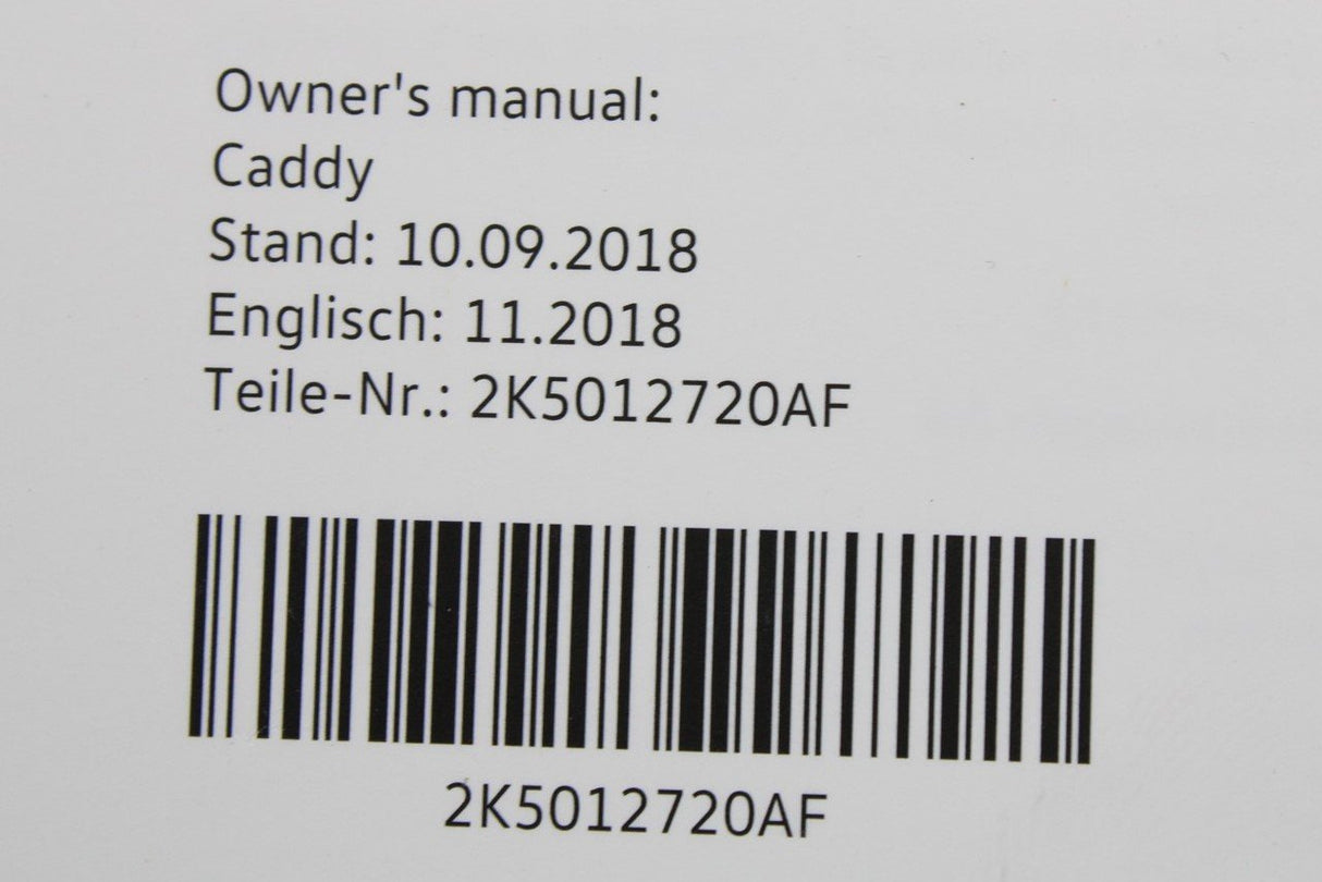 VW Caddy 2K 2018-19 Owners manual Edition 11.2018 2K5012720AF