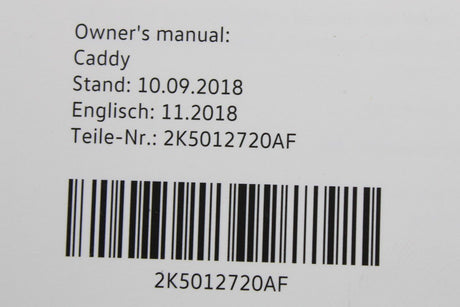 VW Caddy 2K 2018-19 Owners manual Edition 11.2018 2K5012720AF