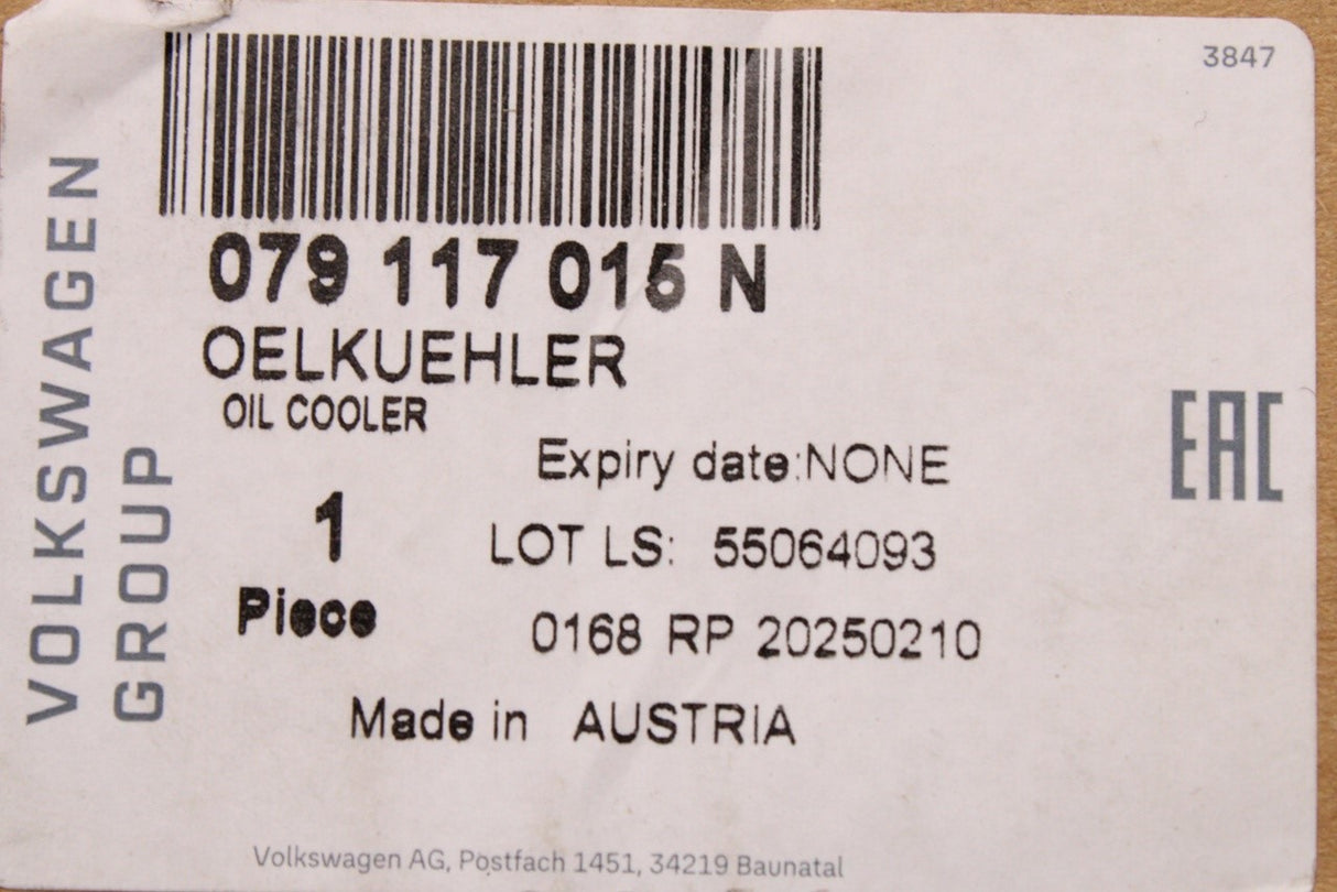 Audi RS6 2013-2018 RS7 2014-2018 4.0 TFSI engine oil cooler 079117015N