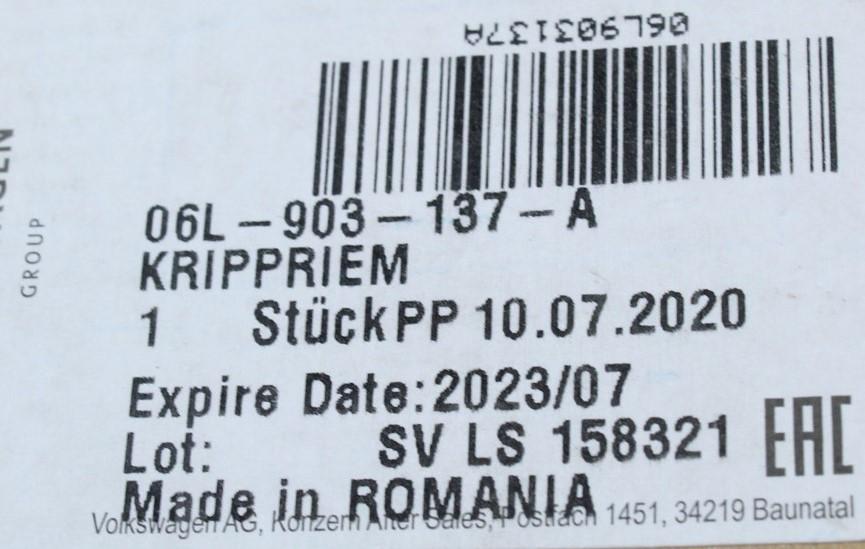 VW Audi Skoda SEAT 2.0 TSI TFSI auxiliary drive poly v belt 06L903137A
