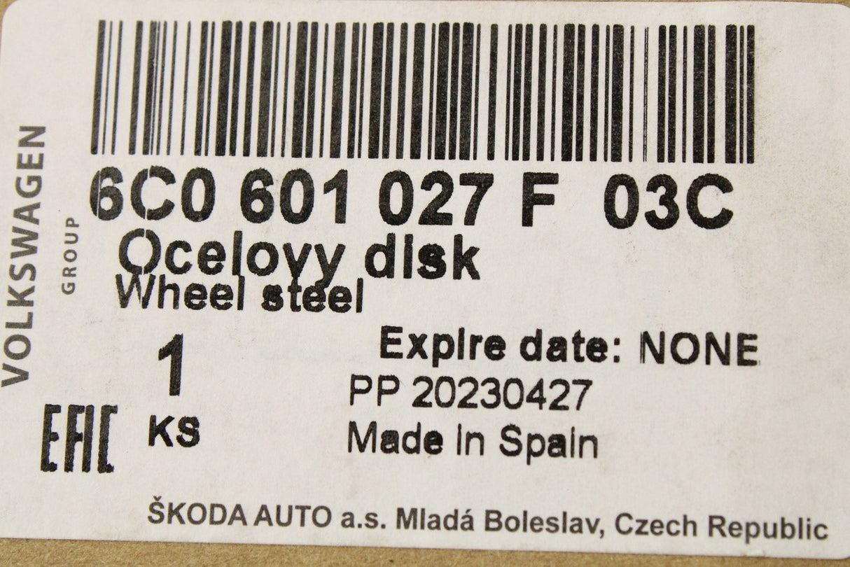 VW Polo Skoda Fabia SEAT Ibiza steel wheel rim (6Jx15") 6C0601027F 03C