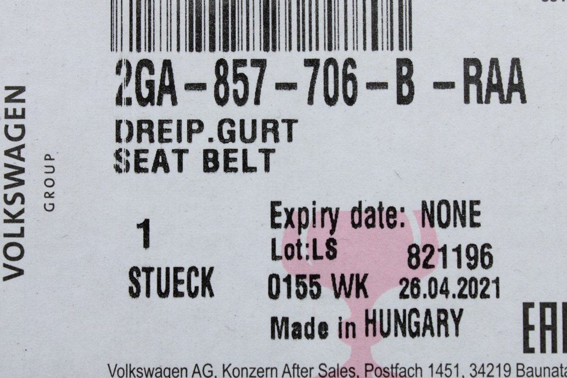 VW T-Roc 2018-on front seat safety belt (right) 2GA857706B RAA