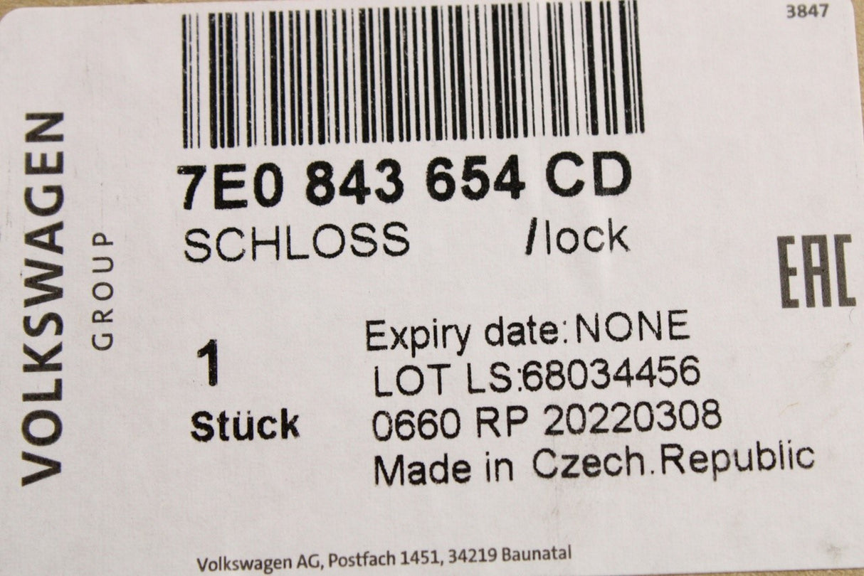 VW Transporter T5 T5.1 T6 sliding door lock mechanism (right) 7E0843654CD