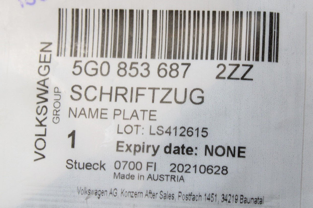 VW Golf MK7 7.5 13-20 boot lid lettering badge (chrome) 5G0853687 2ZZ
