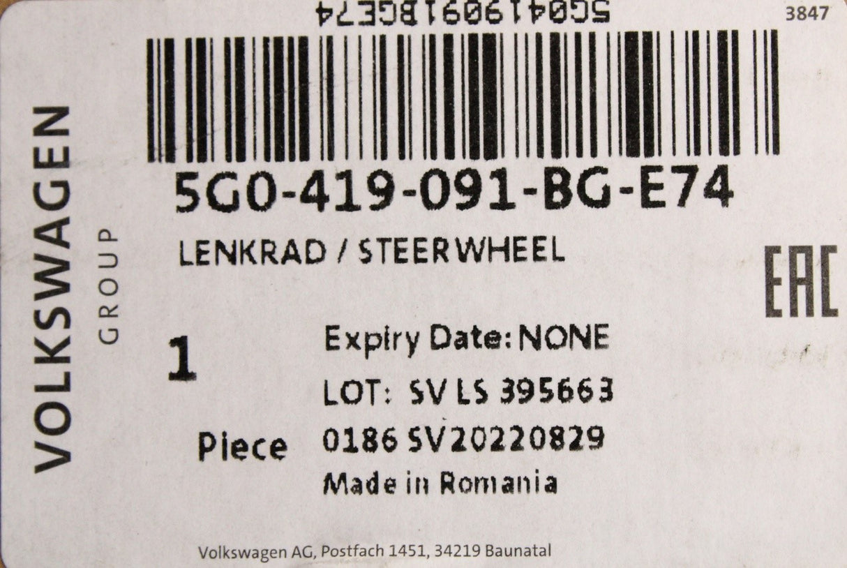 VW Golf MK7.5 Passat B8 Arteon leather steering wheel 5G0419091BG E74