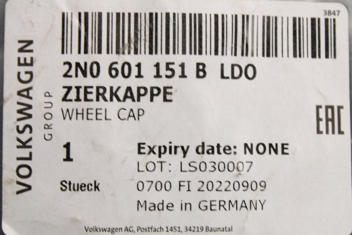 VW Crafter 2017-on steel wheel centre cap 2N0601151B LDO