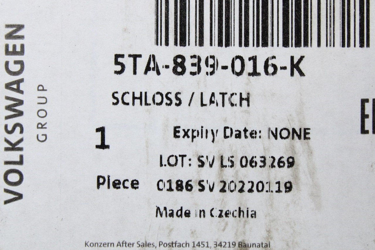 VW Audi Skoda SEAT door lock mechanism (rear right) 5TA839016K