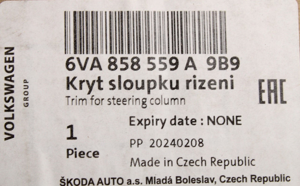 Skoda Fabia 2022-on lower steering column trim 6VA858559A 9B9