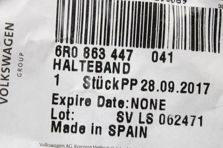 VW Polo 6R 6C 2010-2017 parcel shelf retaining string 6R0863447 041