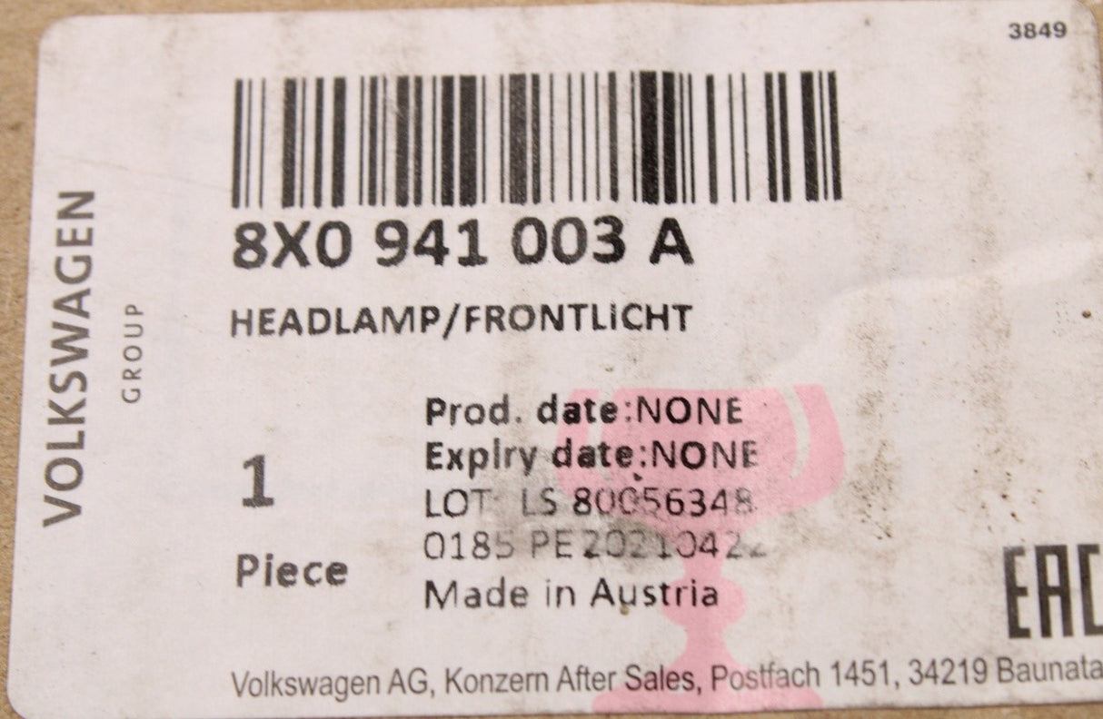 Audi A1 2011-14 RHD halogen headlight (left) 8X0941003A