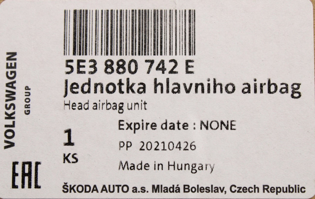 Skoda Octavia 2020-on side curtain airbag unit (right) 5E3880742E