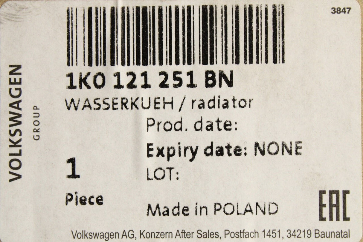 VW Golf MK5 MK6 Audi A3 Skoda 1.2 1.4 TSI coolant radiator 1K0121251BN