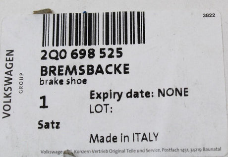 Polo AW 2018-on SEAT Ibiza rear brake shoes for 203x38 drum 2Q0698525