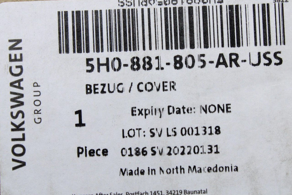 VW Golf MK8 2020-on RHD seat backrest cover (front left) 5H0881805AR USS