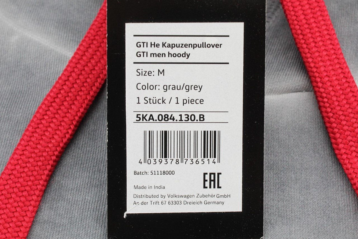 VW Volkswagen GTI collection men's hoodie in grey wash (M) 5KA084130B