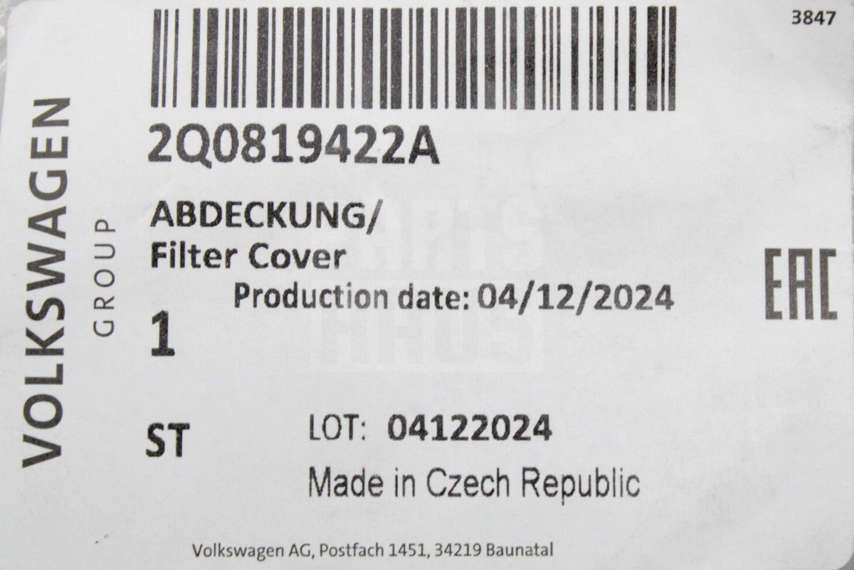 VW T-Cross Audi A1 Škoda Fabia pollen filter cover 2Q0819422A