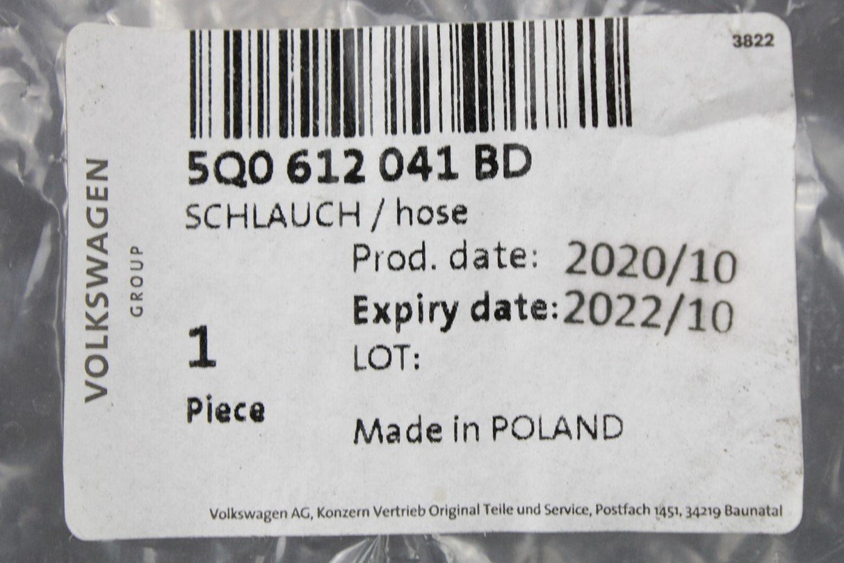 VW Golf T-Roc Audi Skoda SEAT 1.0TSI brake servo vacuum hose 5Q0612041BD