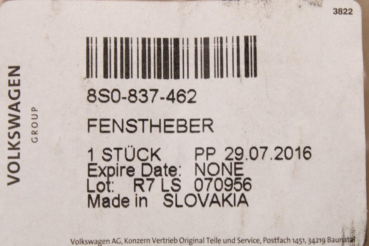 Audi TT TTS TTRS 2015-2024 window regulator (right) 8S0837462