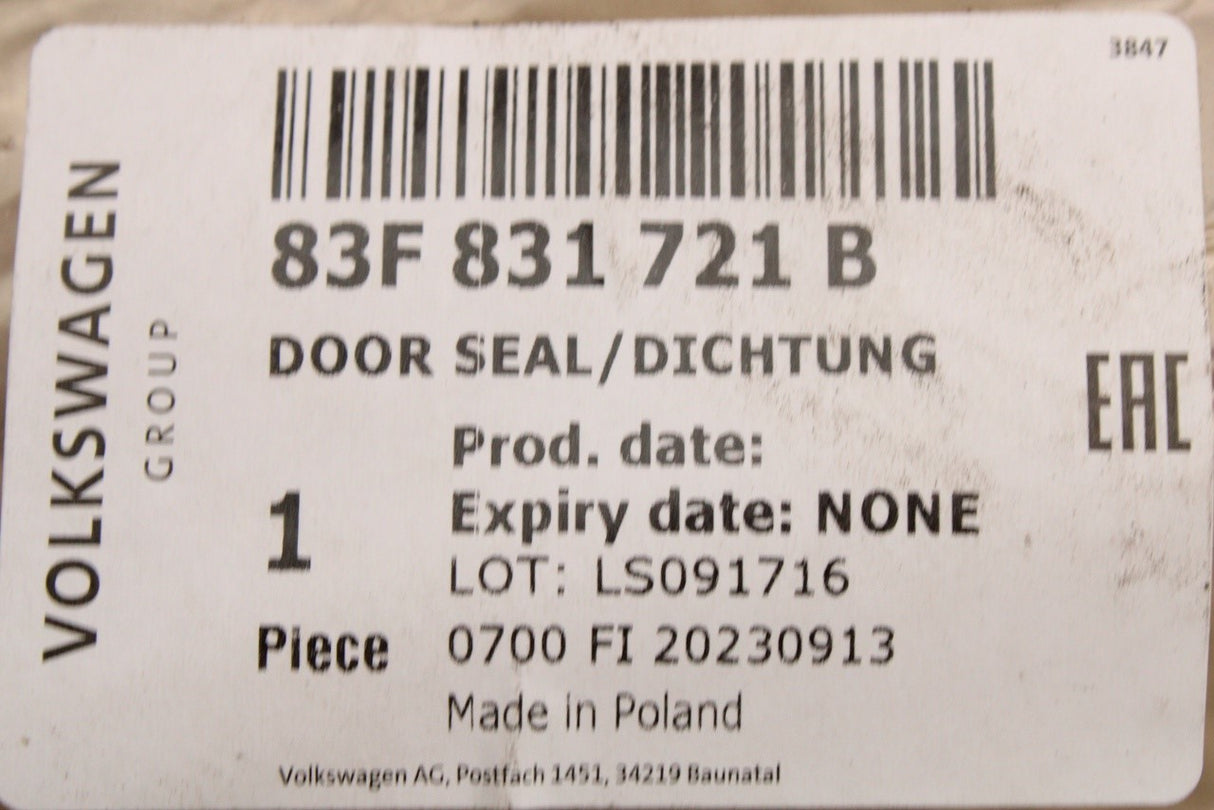 Audi Q3 RSQ3 2019-on inner door seal (front) 83F831721B