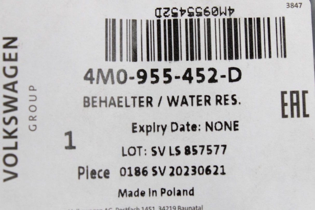 VW Touareg 2018-on screen wash bottle reservoir 4M0955452D