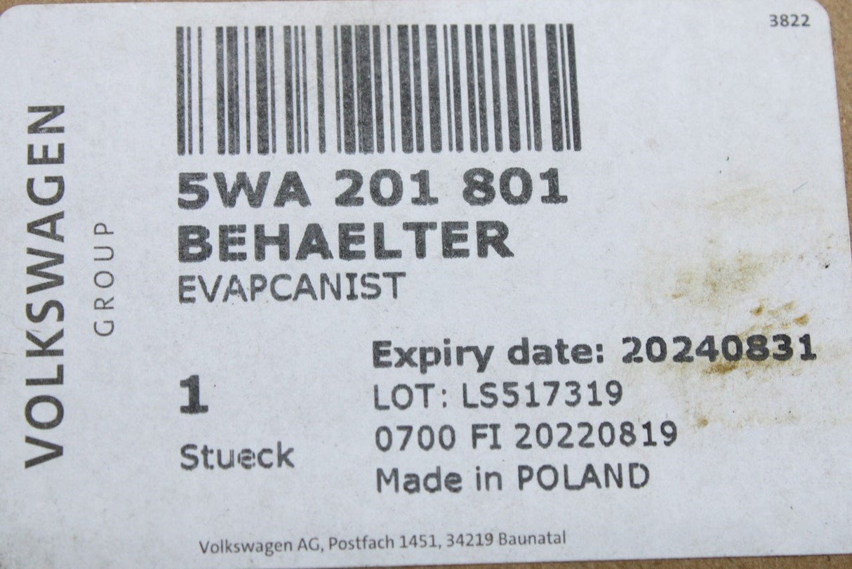 VW Audi Skoda SEAT TSI TFSI fuel activated charcoal container 5WA201801