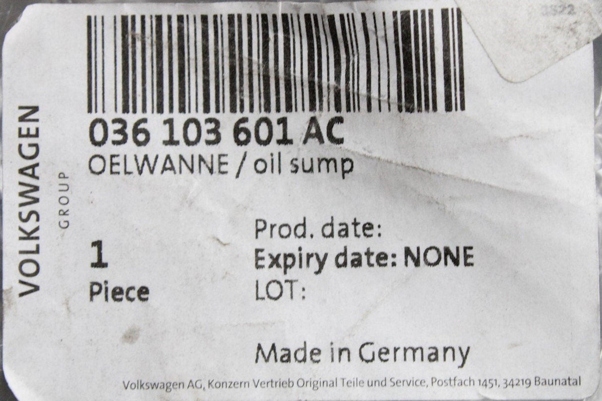 VW Golf MK5 Polo 9N 6R Skoda SEAT 1.4 engine oil sump 036103601AC