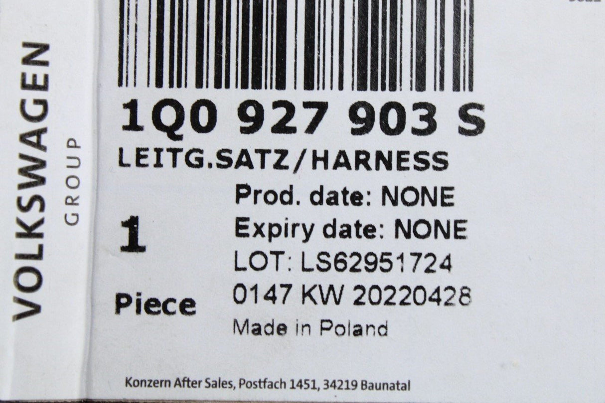 VW Eos 11-16 Scirocco 15-18 ABS wiring harness (front right) 1Q0927903S