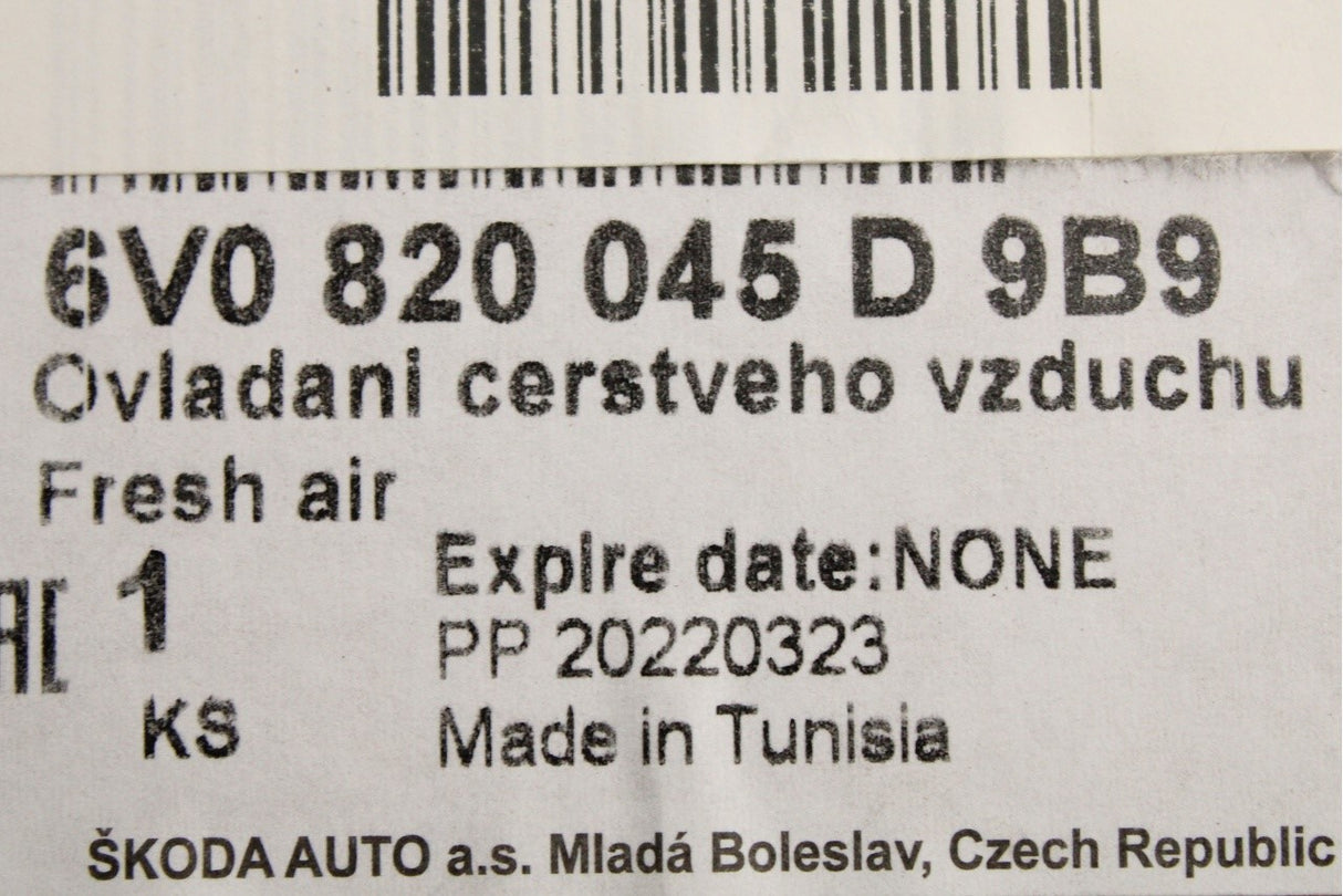 Skoda Fabia 2015-on heater air conditioning controls 6V0820045D 9B9