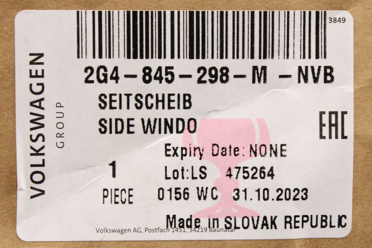 VW Polo AW 2018-on rear quarter side window (right) 2G4845298M NVB
