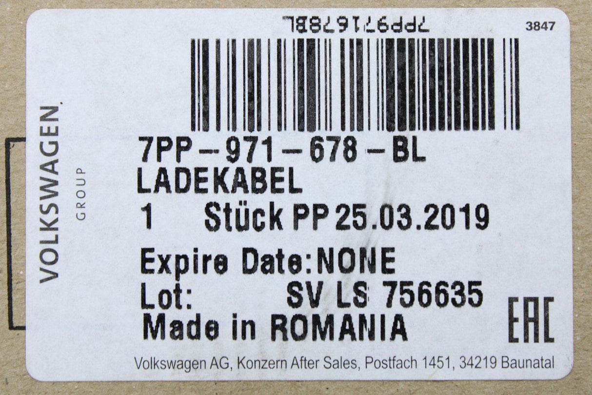 Audi A3 A6 A7 A8 Q5 Q7 e-Tron UK mains socket charge cable 7PP971678BL