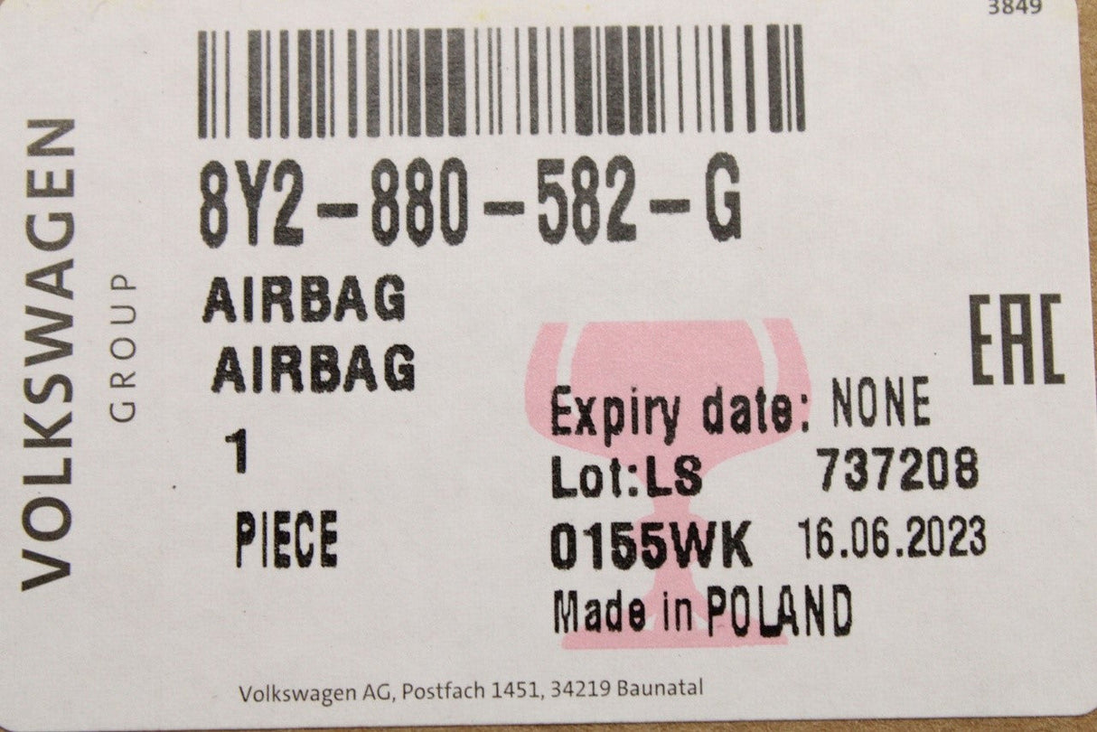 Audi A3 2020-on RHD seat airbag (front) 8Y2880582G
