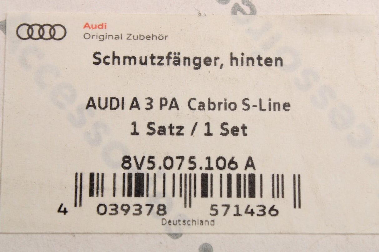 Audi A3 Saloon S-Line 2017-2020 mud flaps (rear)  8V5075106A