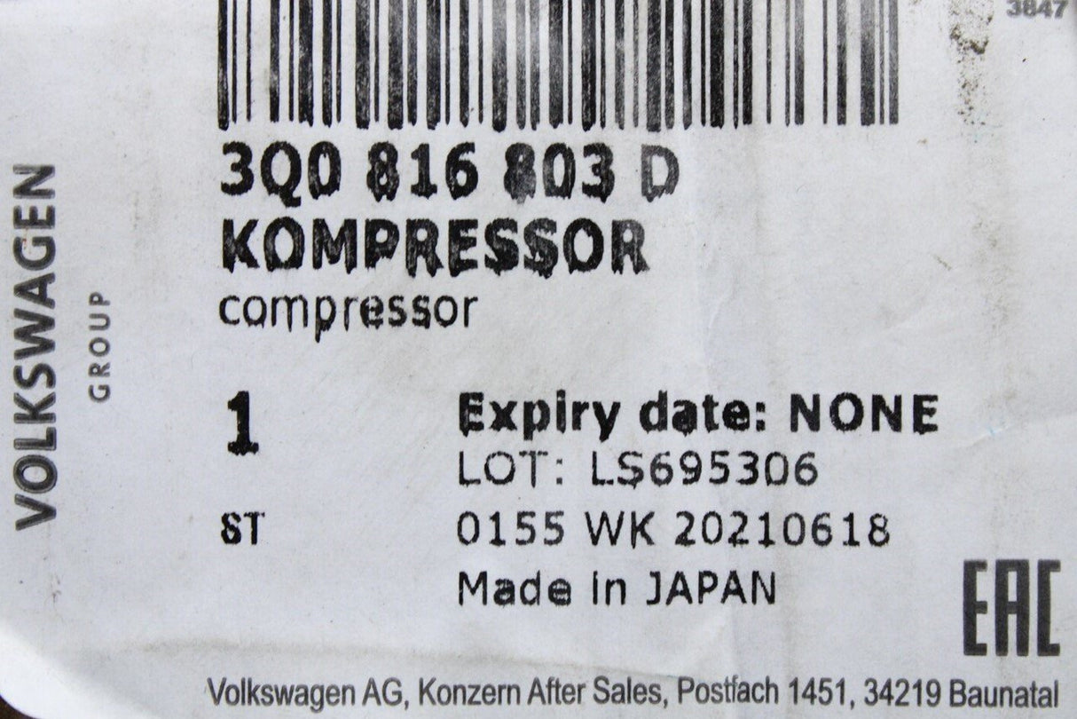 VW Polo AW Audi A1 Skoda Fabia air conditioning compressor 3Q0816803D