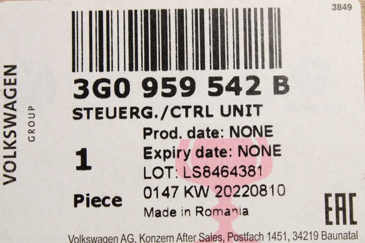 VW Arteon Caddy steering wheel contact detection control unit 3G0959542B