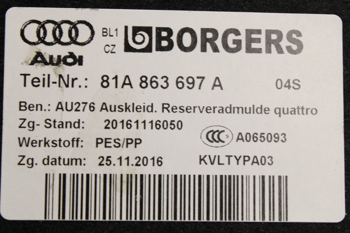 Audi Q2 2017-on boot luggage compartment floor covering (4WD) 81A863697A