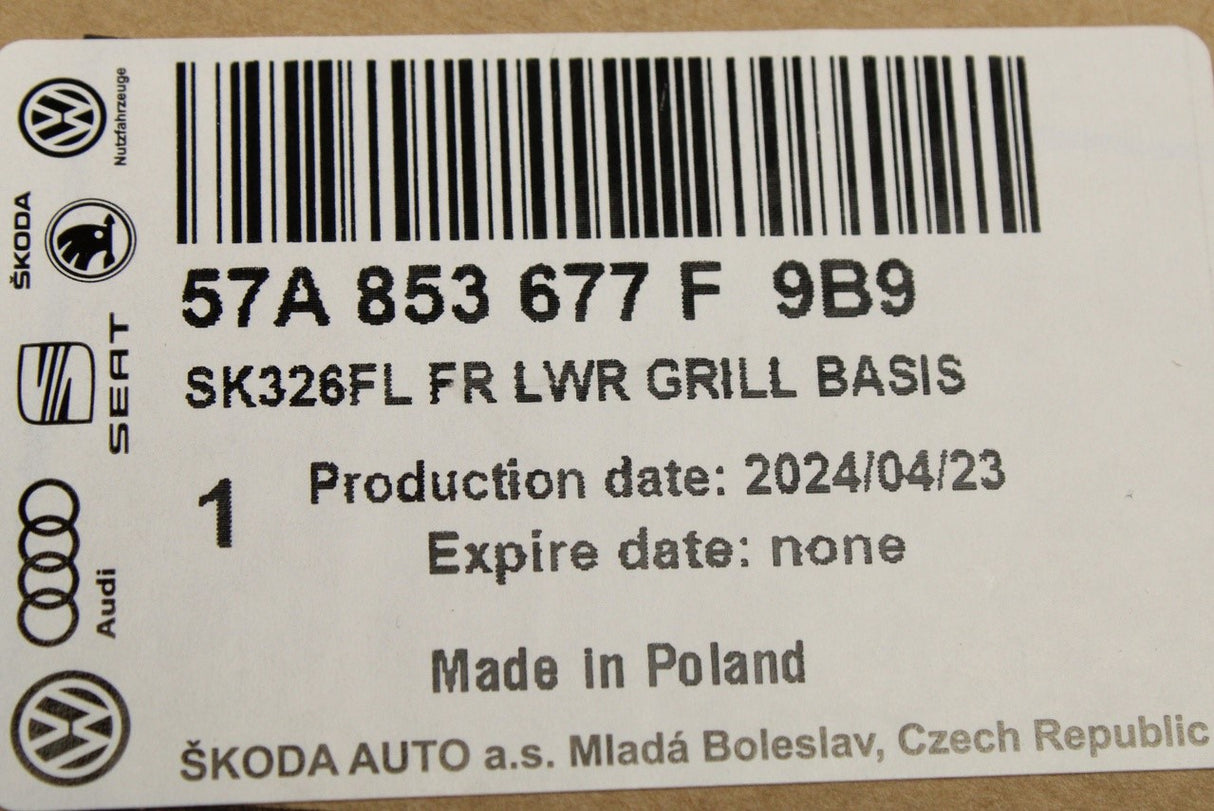 Skoda Karoq 2018-on front radiator grille (lower) 57A853677F 9B9
