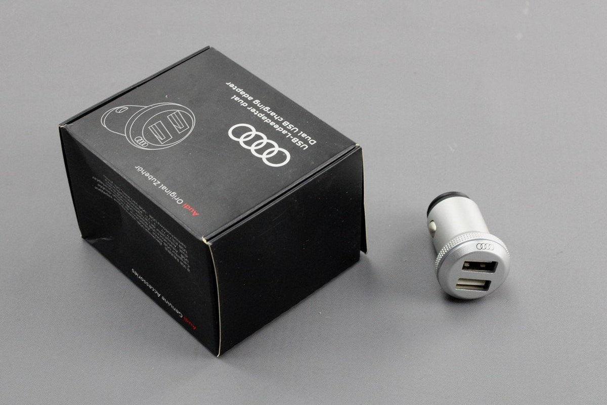 Audi 12V to dual USB-A charging adapter aluminium 8X0051443, view 1