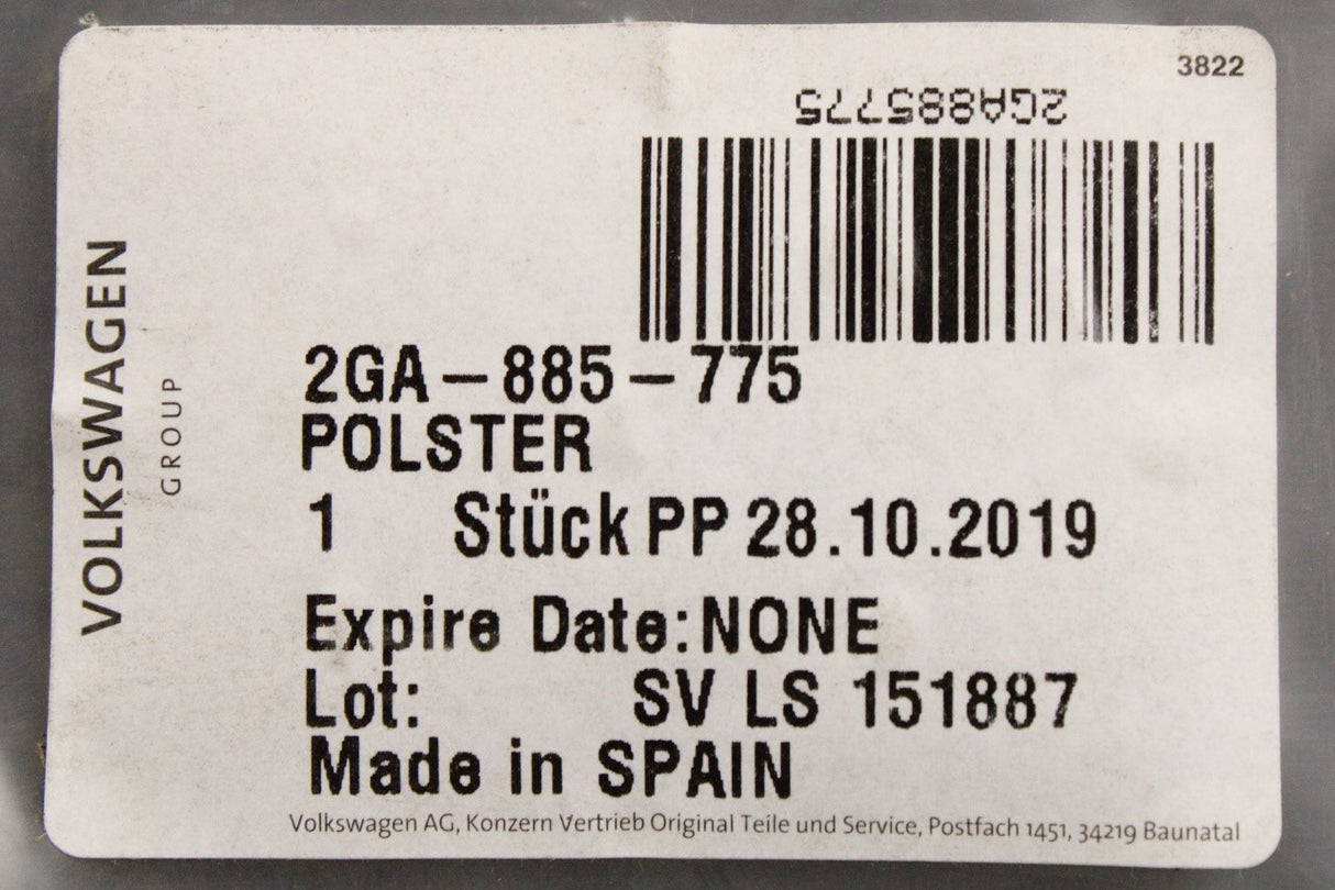 VW T-Roc 2018-on seat backrest padding (rear left) 2GA885775