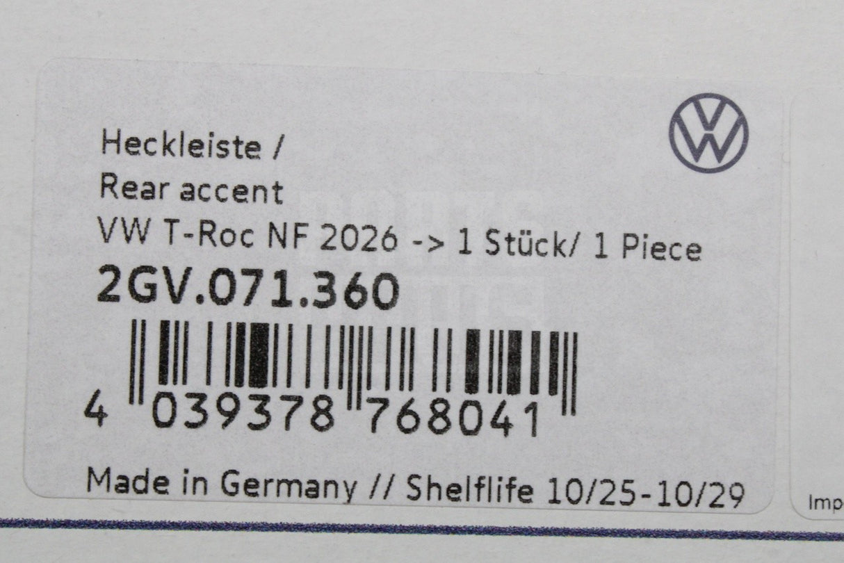 VW T-Roc 2026-on chrome protective strip for boot lid tailgate 2GV071360
