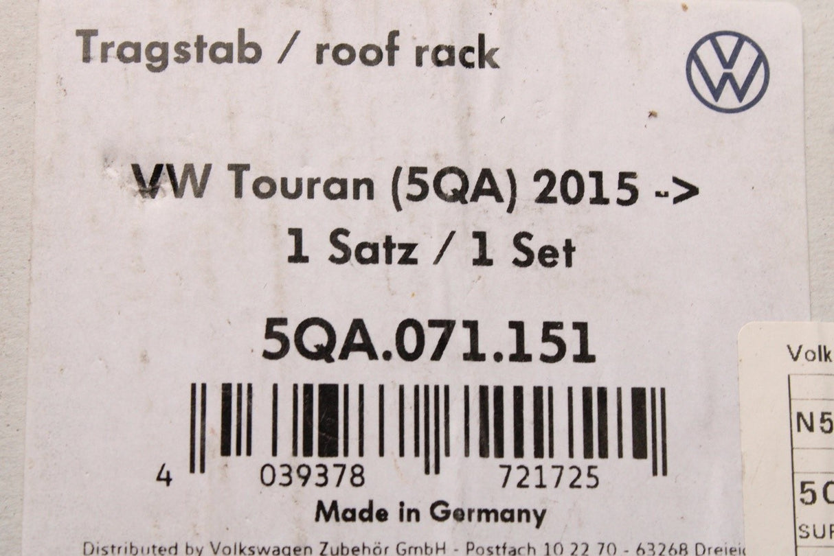 VW Touran 2016-20 roof bars set (T-groove) 5QA071151