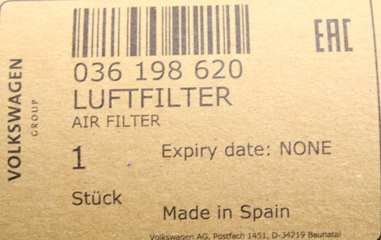 VW Bora Polo Skoda SEAT Leon 1999-08 air filter element (1.4) 036198620
