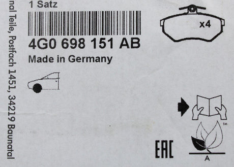 Audi A6 S6 A7 S7 A8 S8 front brake pads for 400mm discs 4G0698151AB
