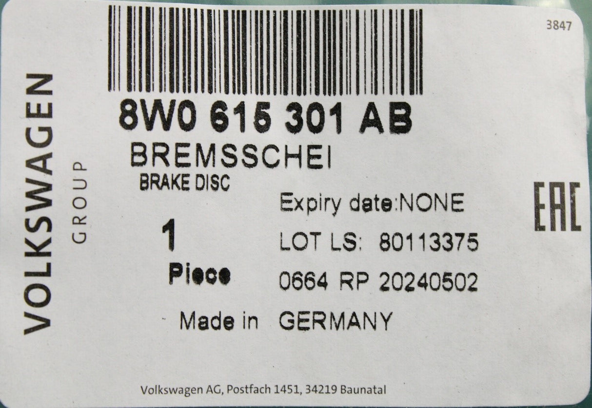 Audi A5 A6 A7 2017-on front brake discs 338x30mm 8W0615301AB