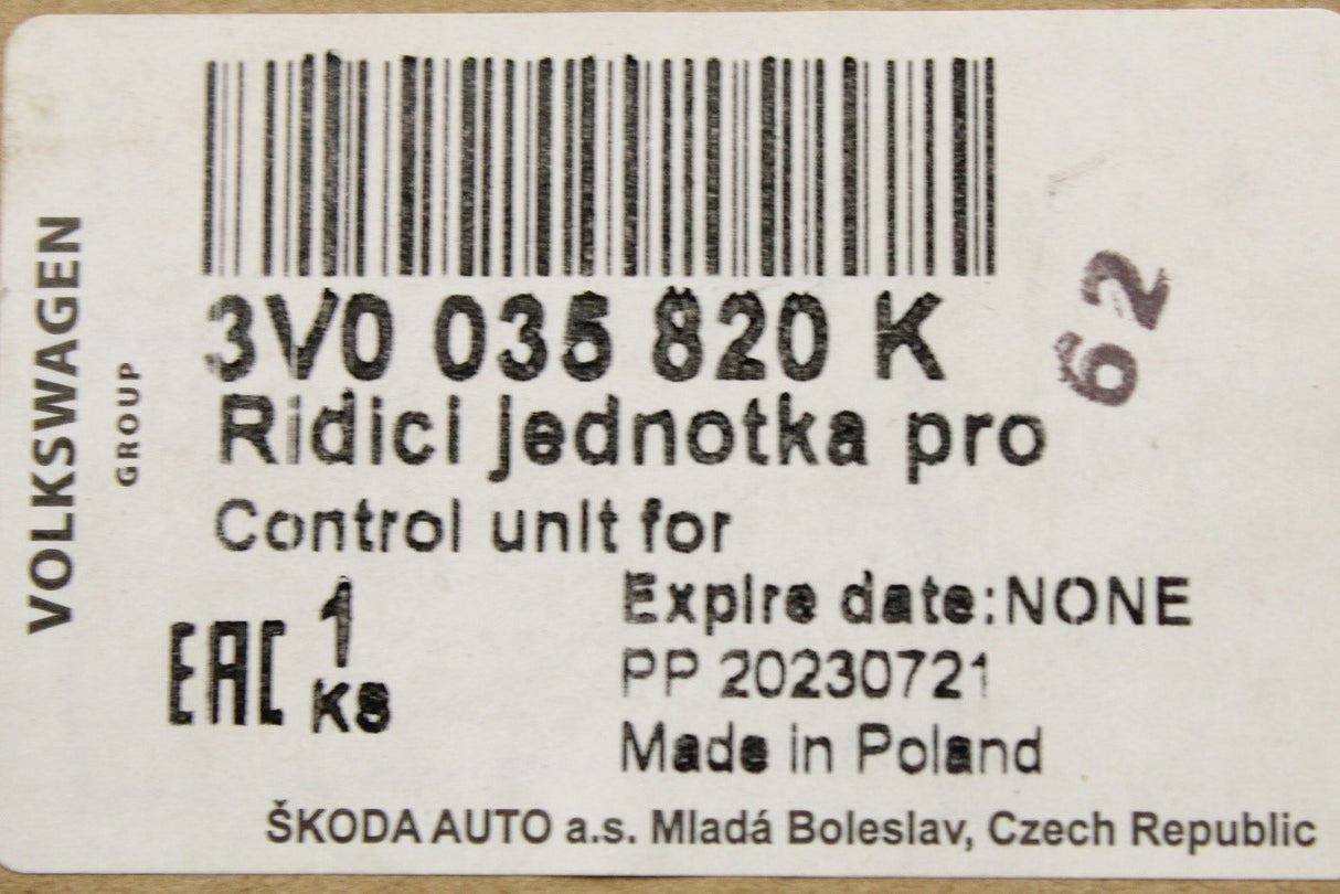 Skoda Karoq 2018-on display control unit 3V0035820K