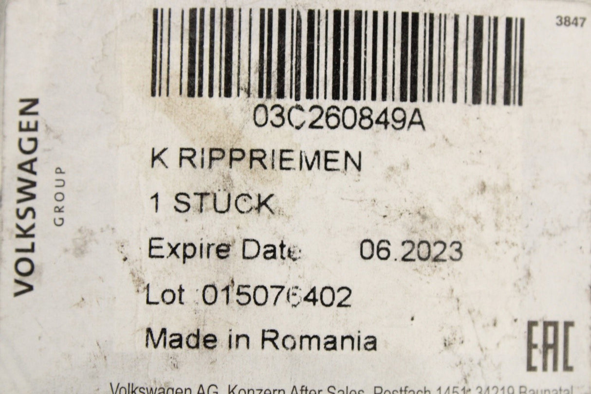 VW Polo Audi A1 Skoda SEAT poly-V auxiliary belt (1.4 TSI) 03C260849A