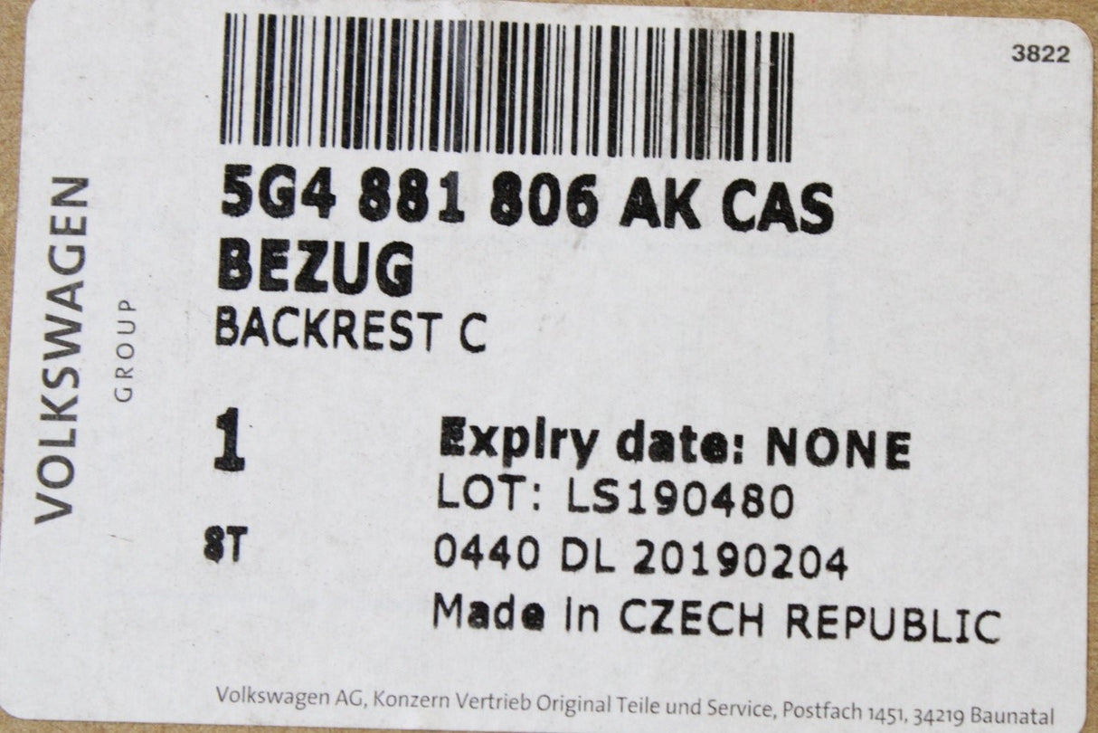 VW Golf MK7 R-Line front seat backrest cover (right) 5G4881806AK CAS
