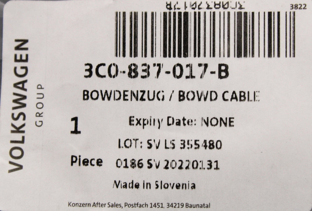 VW Passat 2006-2015 exterior door handle bowden cable 3C0837017B